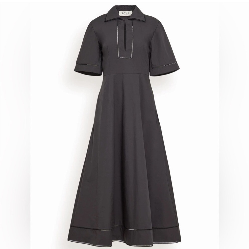 Black A-Line Midi Dress with Contrast Trim